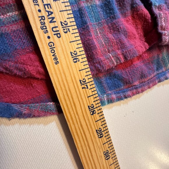 American Eagle Distressed Hooded Flannel Womens Large Red Navy Plaid Cabincore - Picture 6 of 9